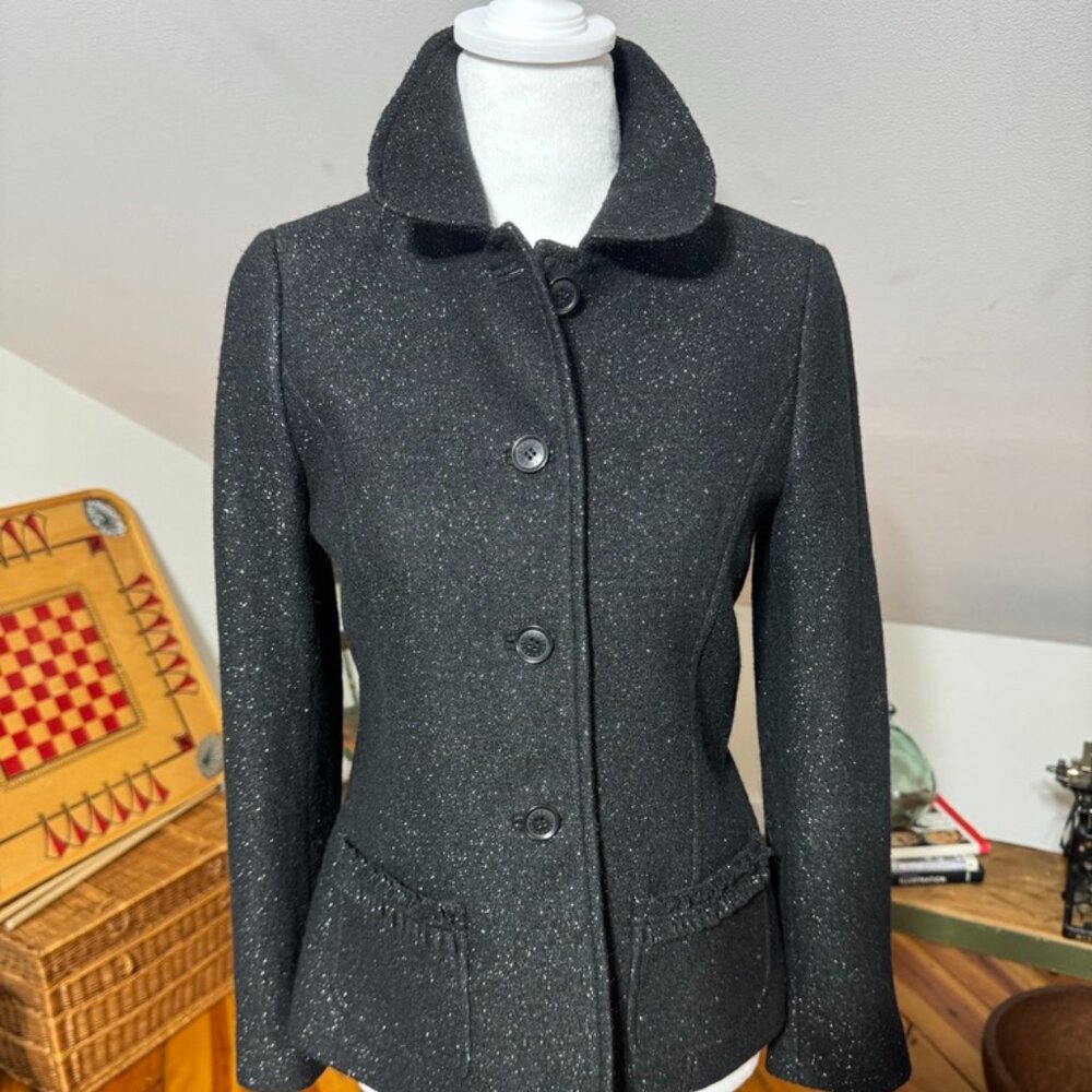Talbots Black Jacket Blazer – 2Petite, Elegant Design Silver Metallic Thread